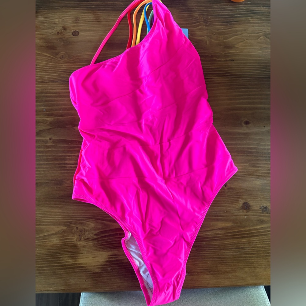 Hot pink rainbow one shoulder, bathing suit
